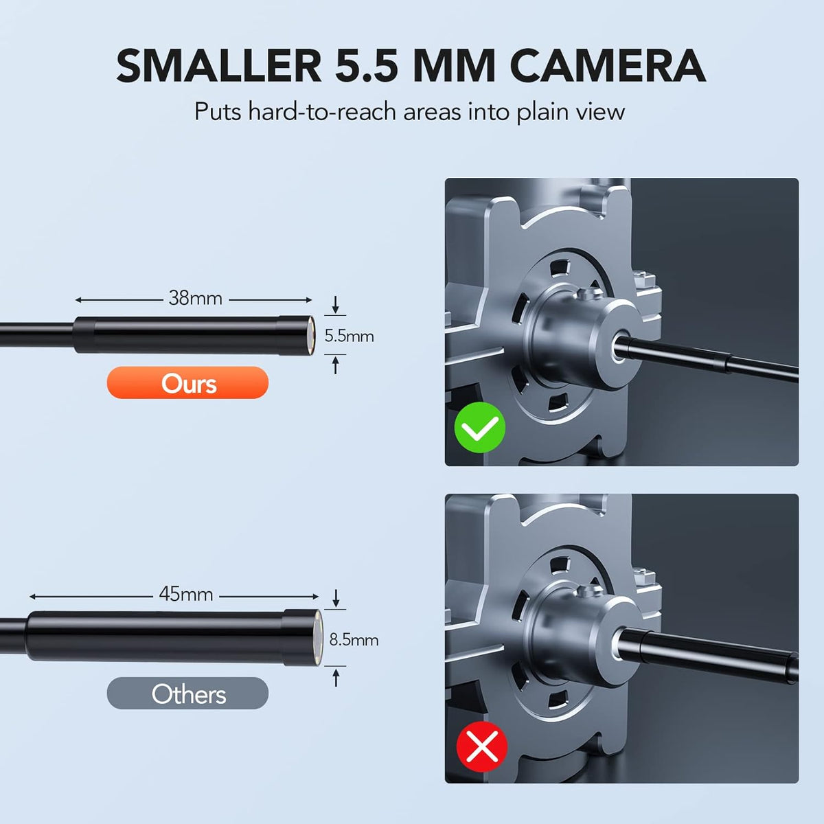 1080P HD Digital Endoscope with 5.5 mm Thin Probe, 4.3-Inch LCD Screen, IP67 Waterproof, 16.5ft Semi-Rigid Cable B33925