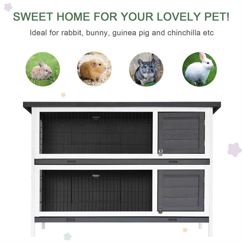 54 2-Story Large Wooden Rabbit Hutch with Lockable Doors and Waterproof Roof E9786