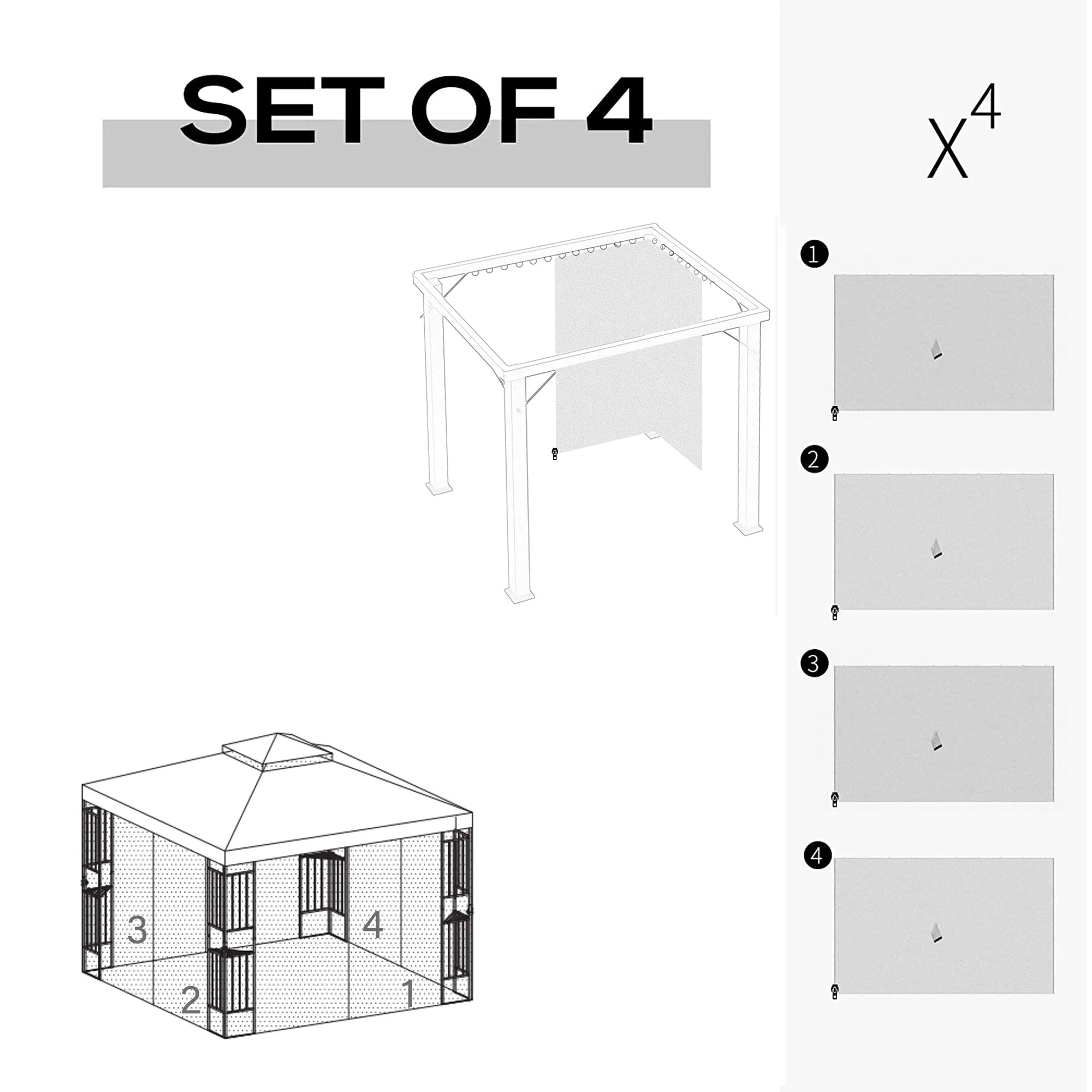 10x12 Ft 4-Side Gazebo Sidewall with Zippers U598