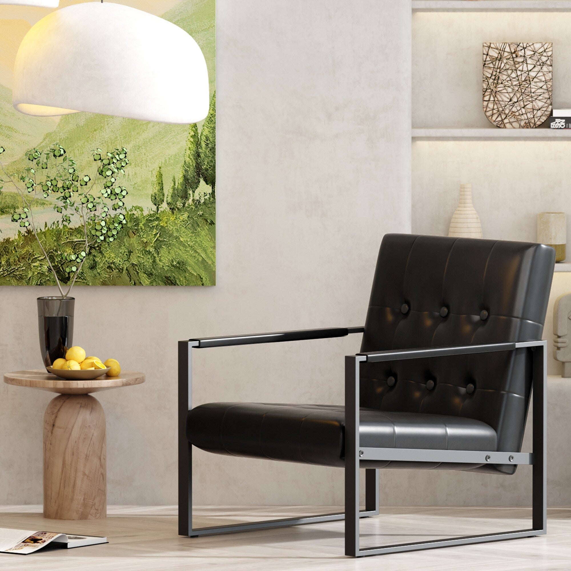 Black Faux Leather Accent Chair with Steel Frame S335
