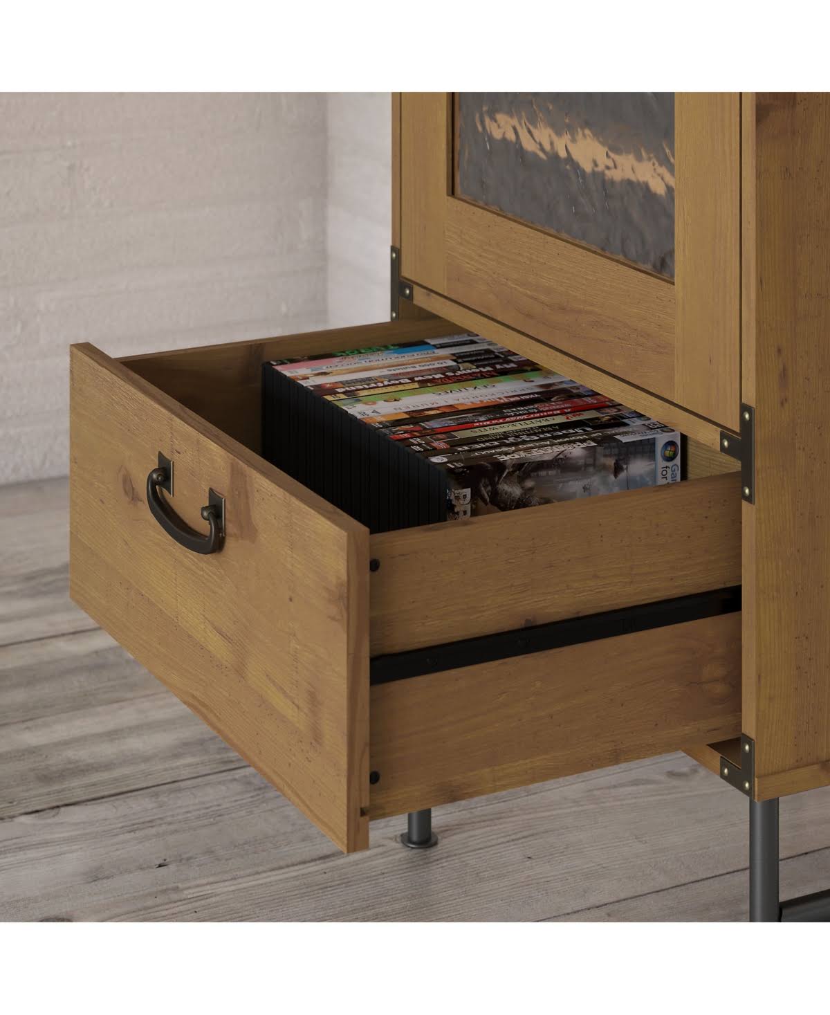 Vintage Golden Pine Audio Storage Cabinet Z82618