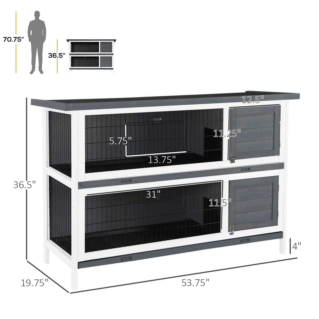 54 2-Story Large Wooden Rabbit Hutch with Lockable Doors and Waterproof Roof E9786