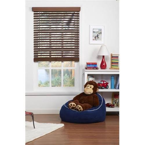 Cordless Faux Wood Blind Dark Oak 70.5 x 72 in. E6292
