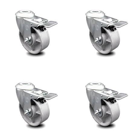 4 inch Semi Steel Swivel Bolt Hole Caster Set with Total Lock Brake H423416