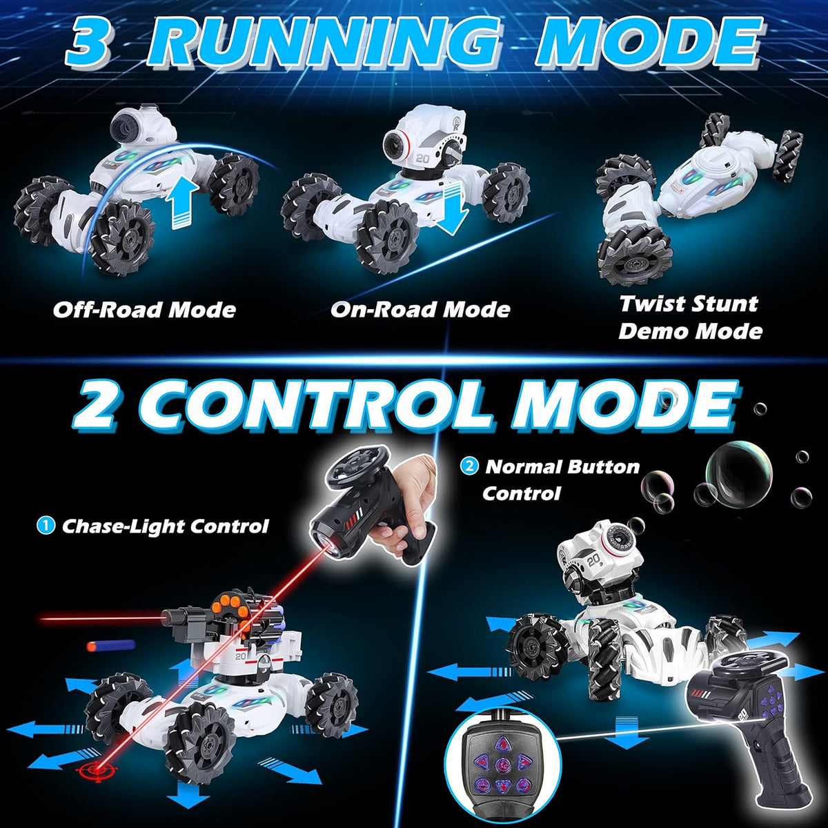 4 Head RC Tank Car Shoots Nerf Bullets Bubble Spray X393093