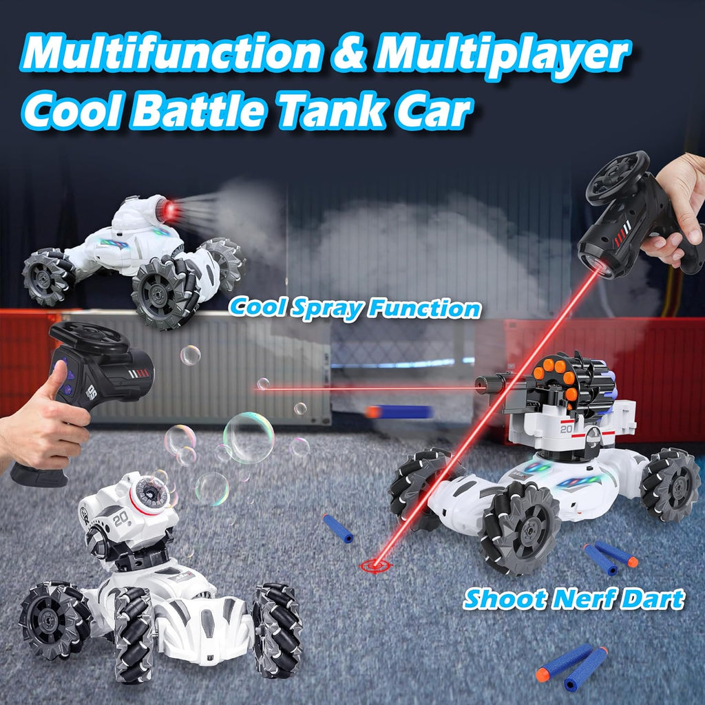 4 Head RC Tank Car Shoots Nerf Bullets Bubble Spray X393093