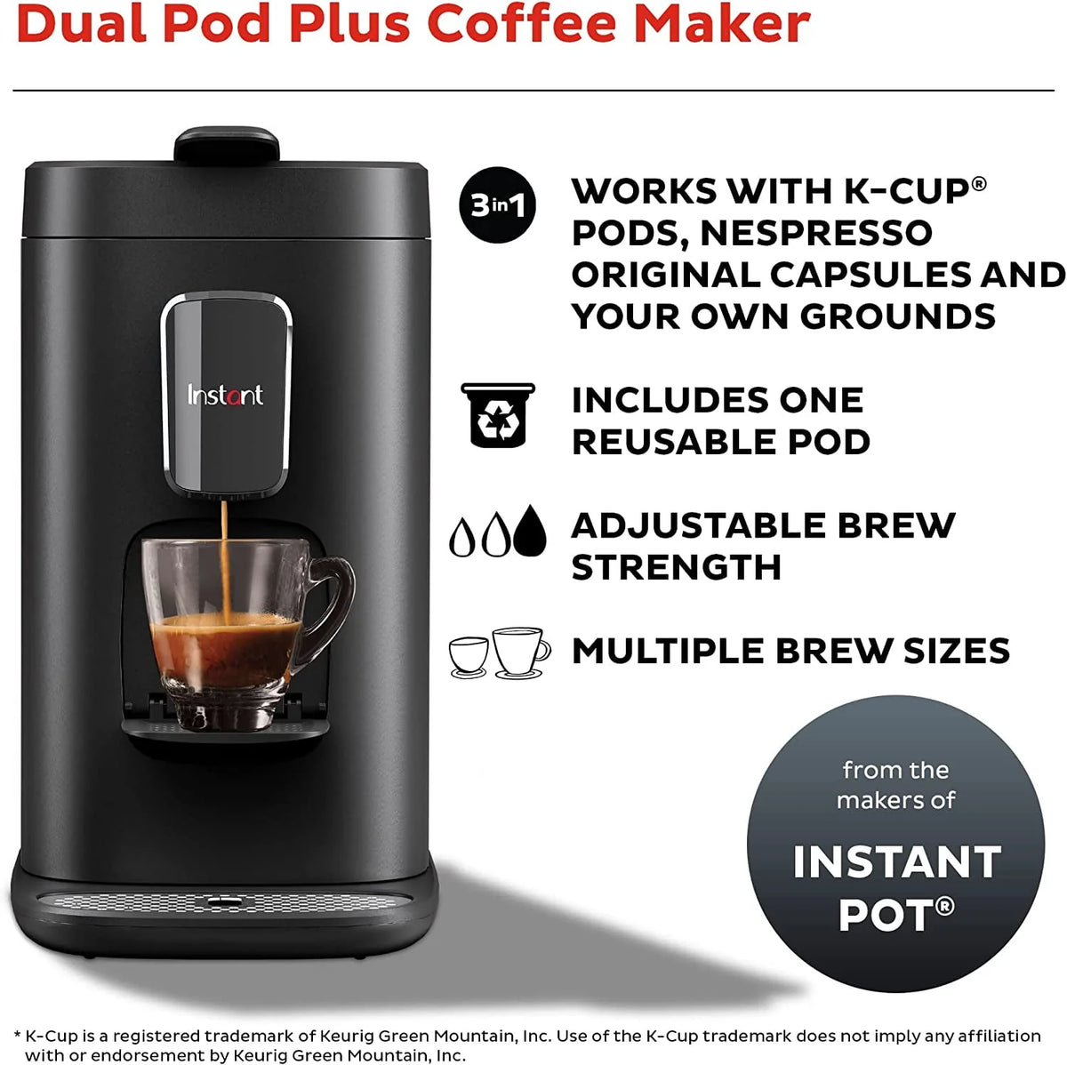 Dual Pod 2-in-1 Coffee Maker and Espresso Maker with Reusable Ground Coffee Pod M73547