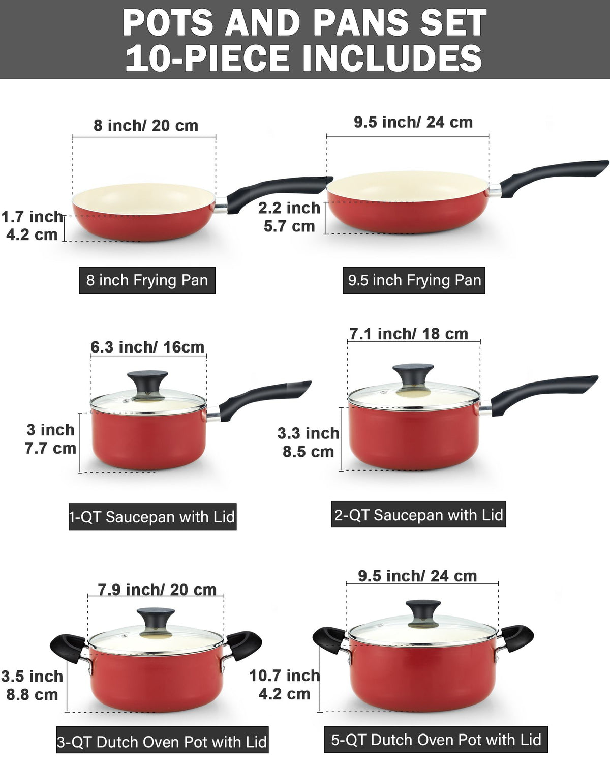 10 Piece Nonstick Ceramic Cookware Set with Lids A293748