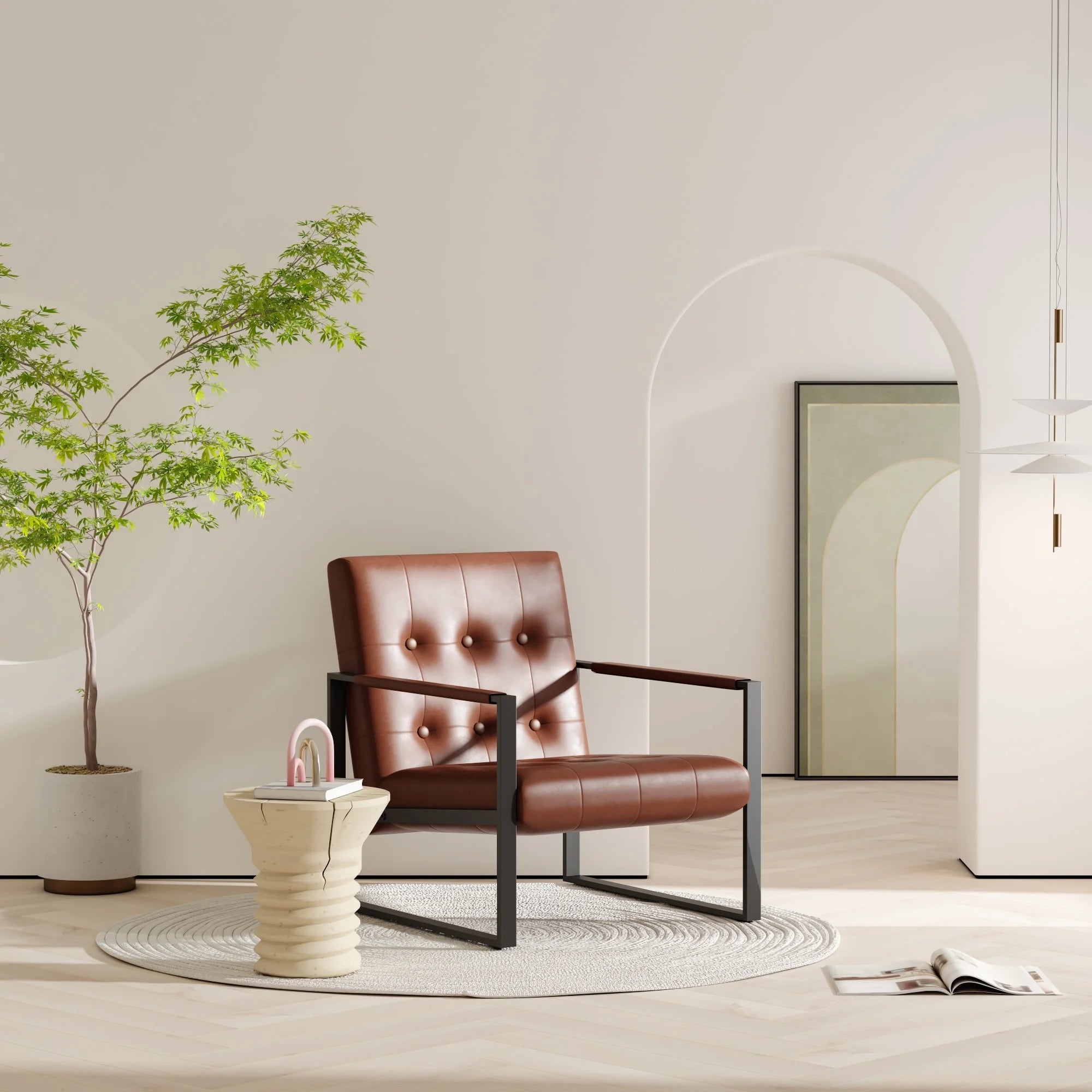 Black Faux Leather Accent Chair with Steel Frame S335