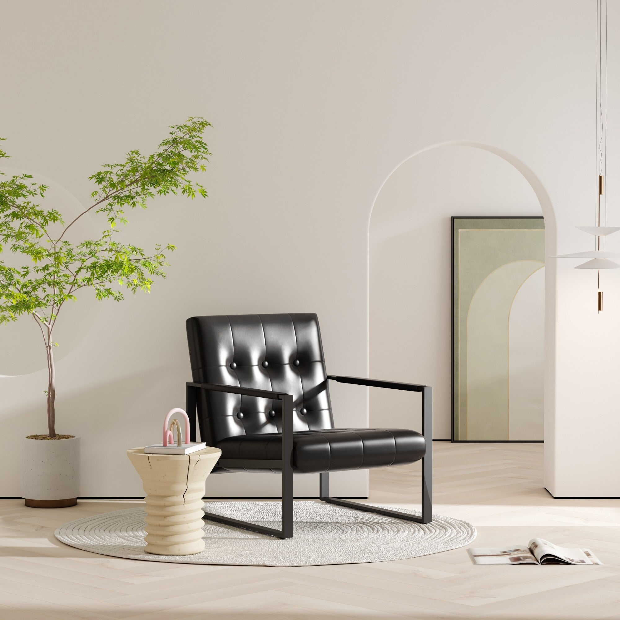 Black Faux Leather Accent Chair with Steel Frame S335
