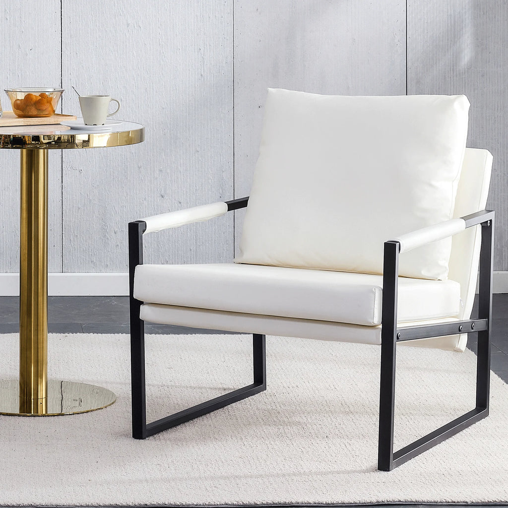 White PU Leather Upholstered Armchair with Metal Frame C74708