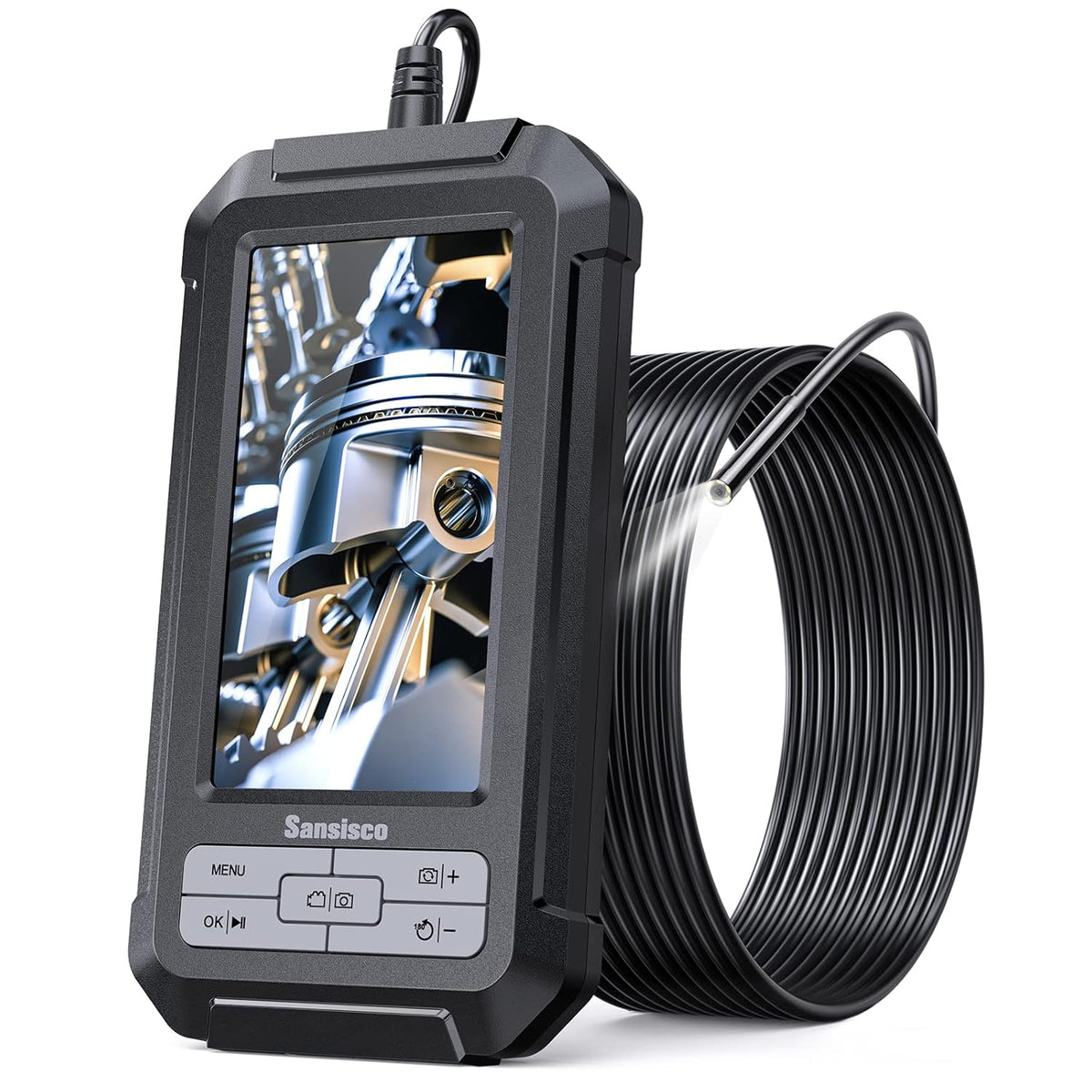 1080P HD Digital Endoscope with 5.5 mm Thin Probe, 4.3-Inch LCD Screen, IP67 Waterproof, 16.5ft Semi-Rigid Cable B33925