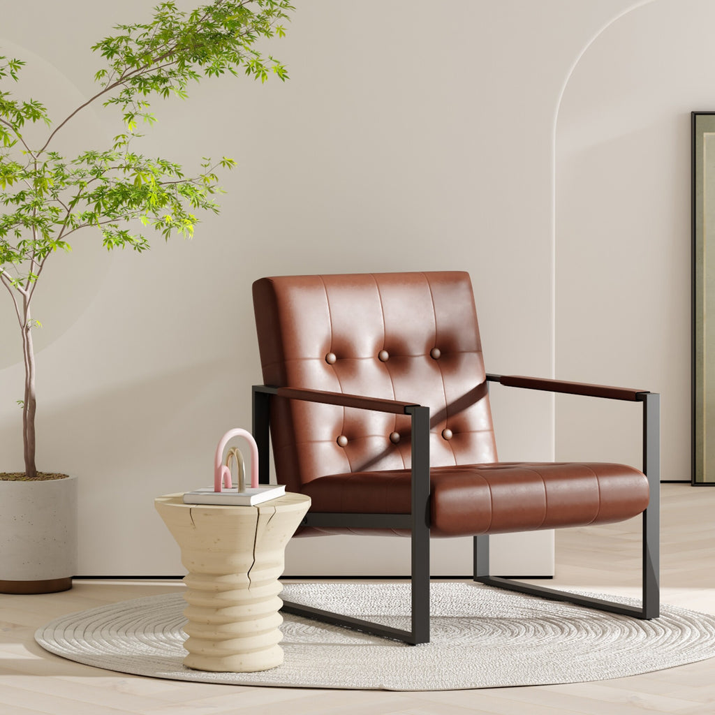 Black Faux Leather Accent Chair with Steel Frame S335