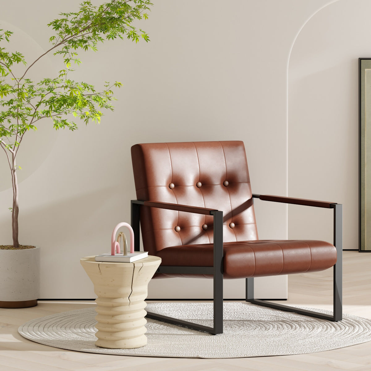 Black Faux Leather Accent Chair with Steel Frame S335