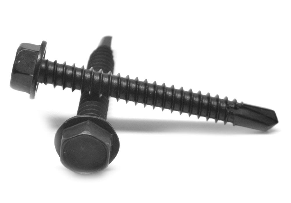 1/4-14 x 1 1/2 Self Drilling Screw Hex Washer Head #3 Point Low Carbon Steel Black Oxide M13047