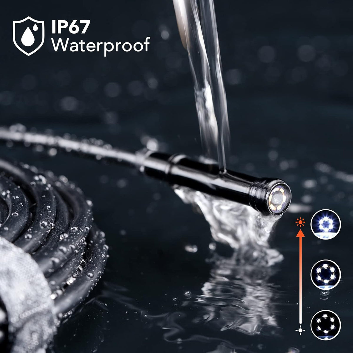 1080P HD Digital Endoscope with 5.5 mm Thin Probe, 4.3-Inch LCD Screen, IP67 Waterproof, 16.5ft Semi-Rigid Cable B33925